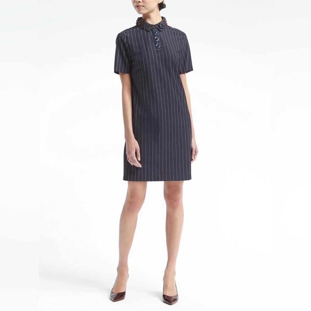 Banana Republic Navy Pinstripe Jewel Collar Dress Size LP